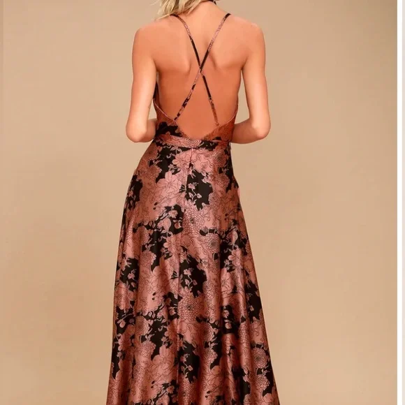 Lulus Tea Gardens Rusty Rose Floral Print Satin Maxi Dress - Picture 3 of 12